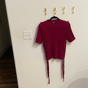 Express fun sweater with side detailing Elegant Red Knit Top